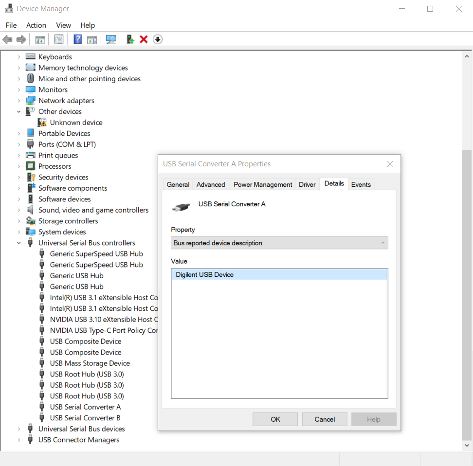 Looking for USB Device in Device Manager